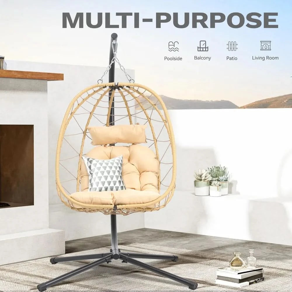 Egg Hanging Swing Chair with Stand Egg Chair Wicker Egg Chair with Cushions 330lbs for Patio, Bedroom, Garden and Balcony