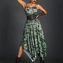 Goth Dark Fairy Grunge Y2k Aesthetic Skull Graphic Dresses Mall Gothic Shirring Lace Up Long Dress Punk A-line Slim Emo Clothing - M & M Global