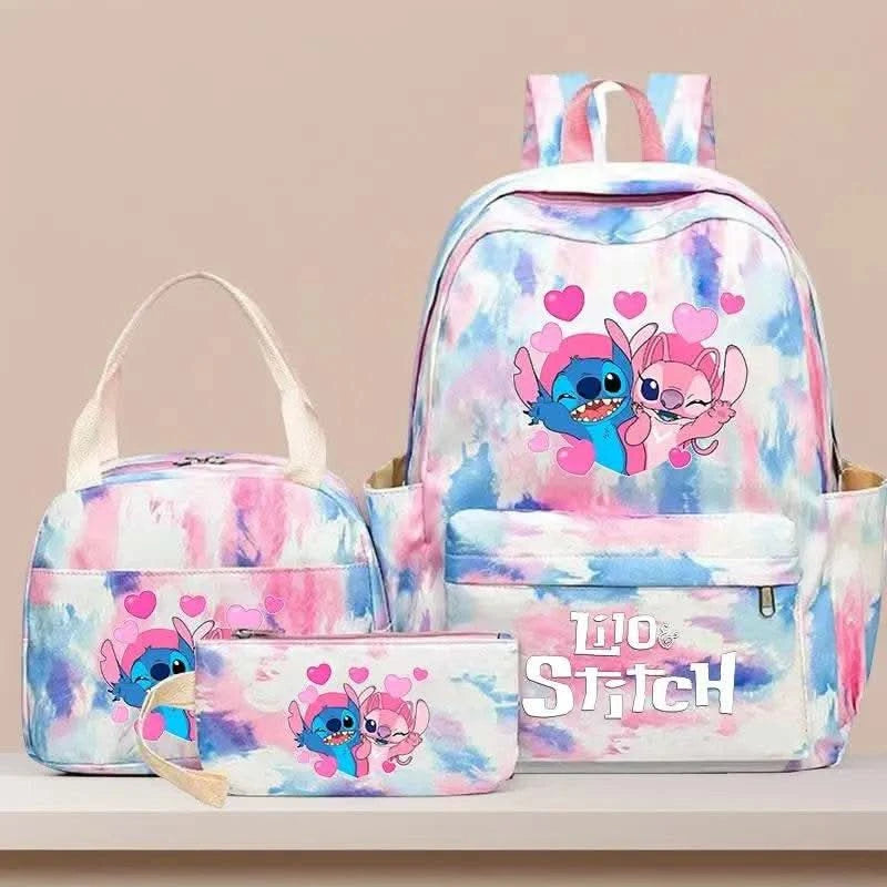 3Pcs Lilo Stitch Colorful Backpack Set With Tote and Pouch Large Capacity Lightweight And Breathable Outdoor Knapsack - M & M Global