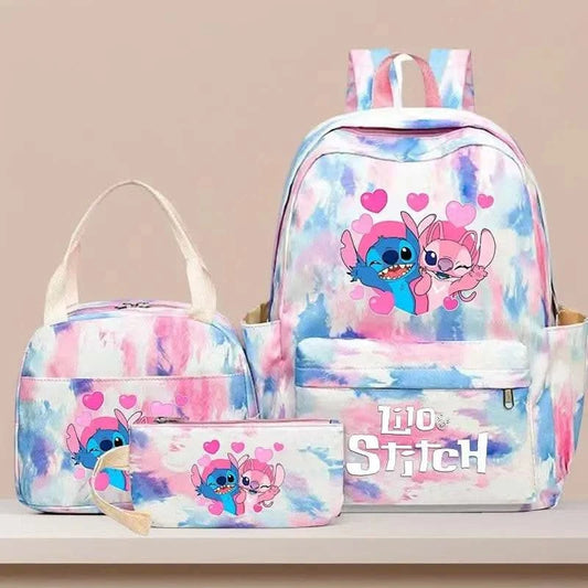 3Pcs Lilo Stitch Colorful Backpack Set With Tote and Pouch Large Capacity Lightweight And Breathable Outdoor Knapsack - M & M Global