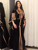 Ramadan Luxury Muslim Fashion Bat Sleeve Moroccan Turkiye Dubai Dress Middle East Arab Dress Sequins Golden Velvet Long Dress - M & M Global