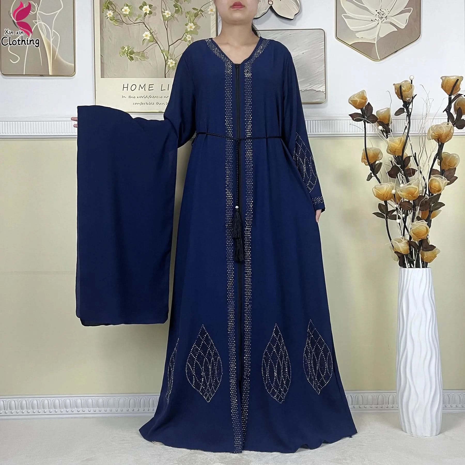 New Muslim Abayas For Women Long Sleeved Dress Dubai Lady Elegant Long Dress Islam Clothing African Abaya Loose Robe With Turban - M & M Global