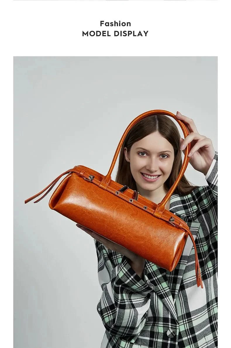 Genuine Leather Women's Baguette Bag Niche Retro Motorcycle Trend Cool belt Handbag New Luxury Design Shoulder Underarm Bag - M & M Global