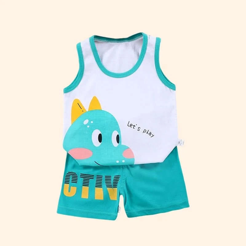 Children Sets Kids Vest Suit 2PCS Set Summer Cotton T-Shirt Girl Shorts Clothes Children Boys Girls Sleeveless Suit Wear Cloth - M & M Global