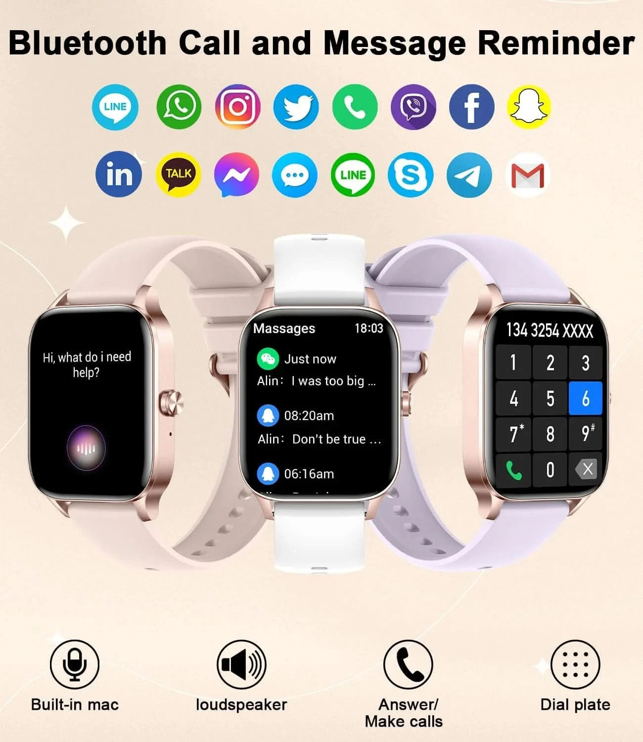 Android Smart Watch For Women(Answer/Make Calls) 1.85''Full Touch Screen Fitness Tracker Pedometer/Calories/ 100+ Sports Modes