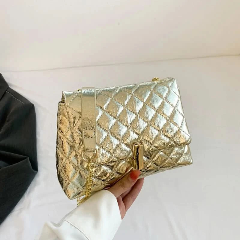 Luxury Laser Design Chevron Quilted Shoulder Bag  Women's High Quality Embroidered Thread PU Leather Crossbody Messenger Bag - M & M Global