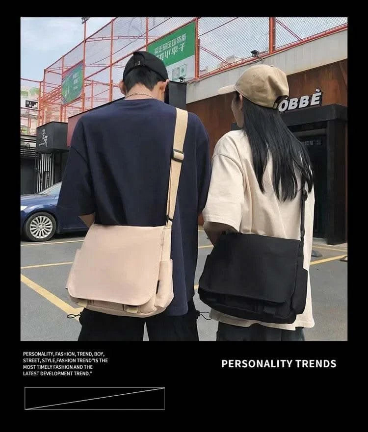 Collage Student School Bags Women&Men Unisex Crossbody Bags Multipockets Messenger Bag Simple Nylon Shoulder Bag - M & M Global