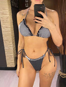 New Striped Polka Dot Halter Shorts Bikini Female Swimsuit Women Swimwear Three-pieces Bikini set Bather Bathing Suit Swim V6384 - M & M Global