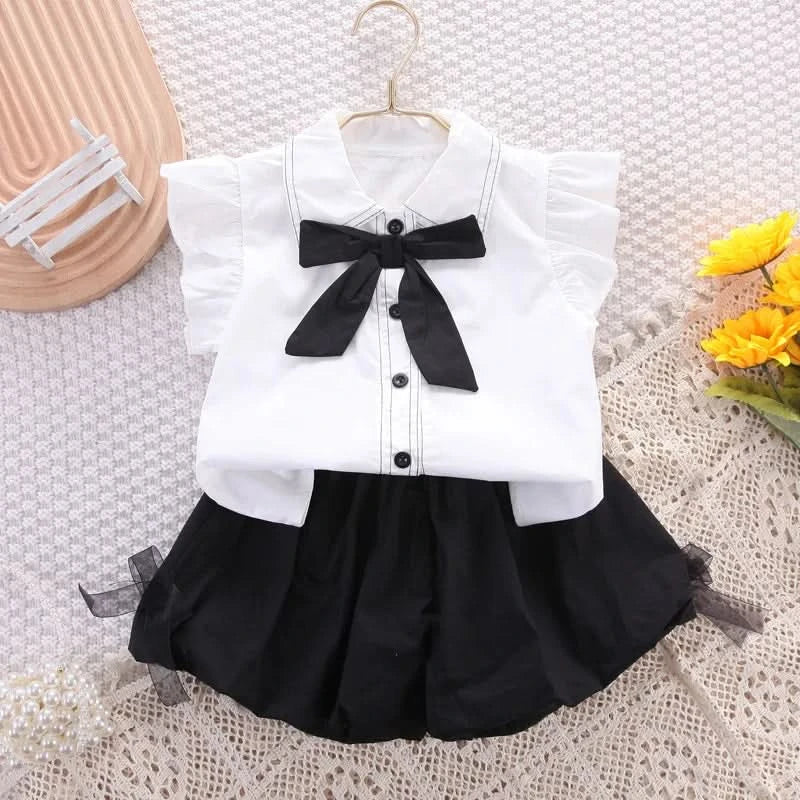 Girls Summer Casual Set Summer Vacation Bow Top + Shorts 2 Piece Set Children Clothes Girl - M & M Global