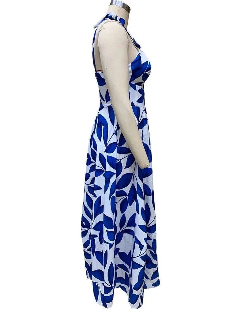 BAMBOOBOY Summer Print Long Dress Women Clothing Lace Up Party Dresses Pattern Spaghetti Strap Ladies V-Neck Beach Sundress - M & M Global