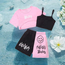 New Kids Girls Clothing Set Summer Short Sleeve Fashion Three Piece Girls Suit Color Block Children Outfits Girls Clothes 8-12Y - M & M Global