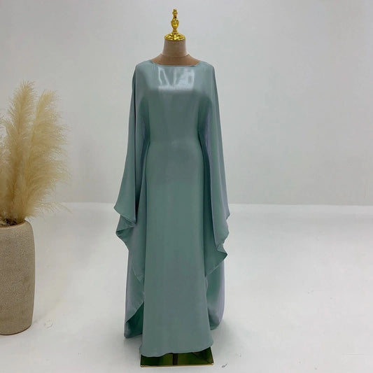 Ramadan Satin Abaya Islam Muslim Summer Batwing Sleeve Maxi Dress Kebaya Abayas For Women Kaftan Robe Musulmane Femme Vestidos - M & M Global