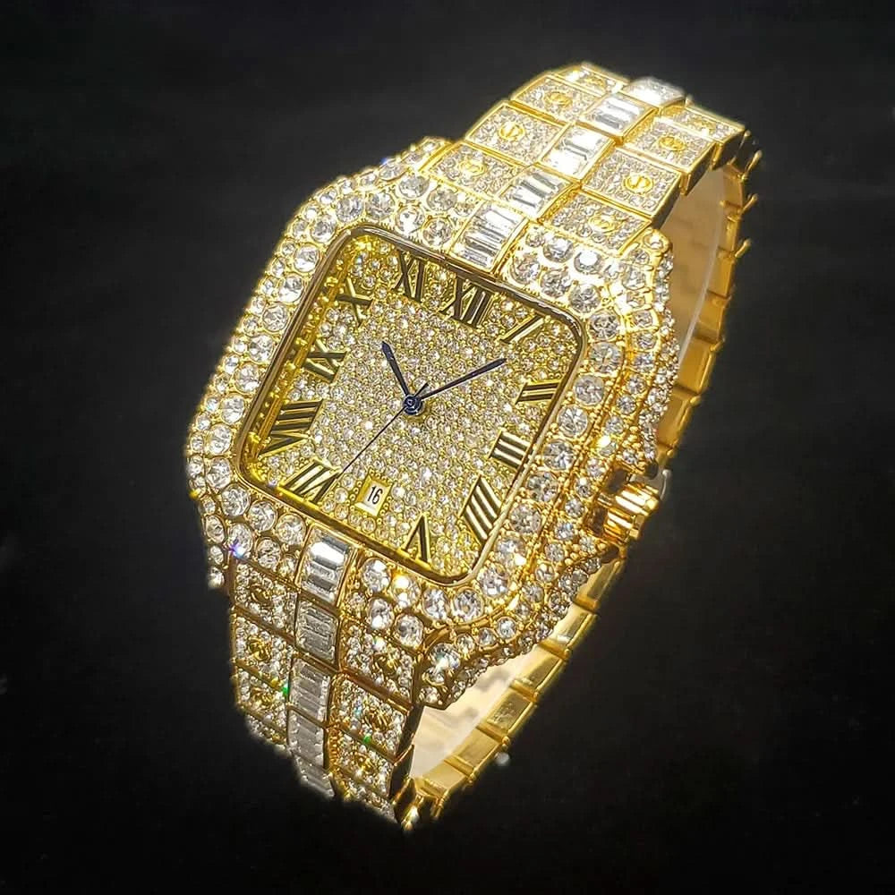 Luxury Original Brand Men Watch Fashion Bling Diamond Inlay Square Wristwatch Hip Hop Iced Out Man Jewelry Clock - M & M Global
