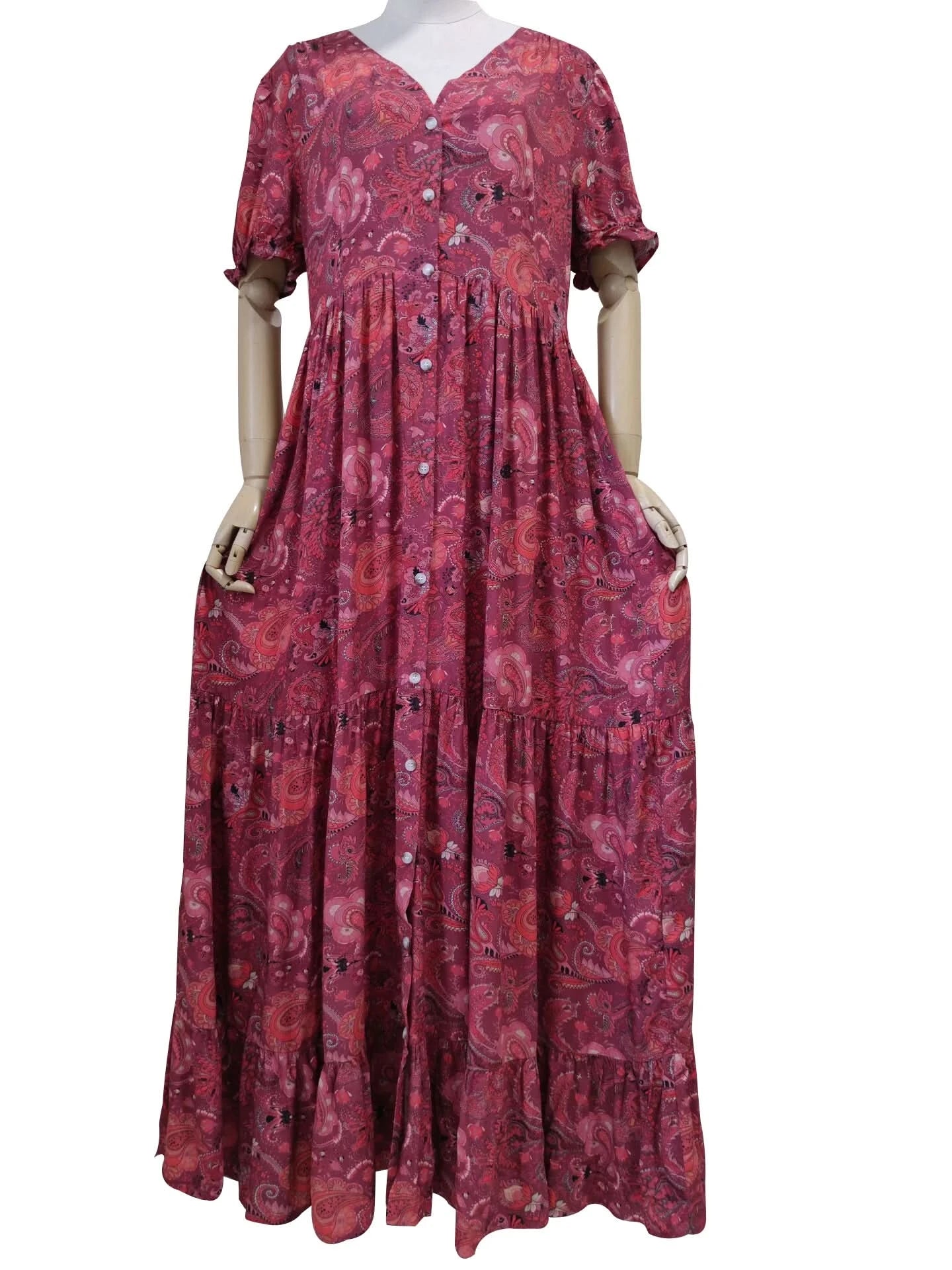TEELYNN boho long dress Vintage 2023 floral print Chiffon three quarter sleeve v-neck summer Gypsy Hippie women dresses vestidos - M & M Global
