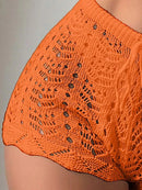 Polyester100.00% Hollow Drawstring Open Waist Knitted Bikini Blocked Women's Shorts - M & M Global
