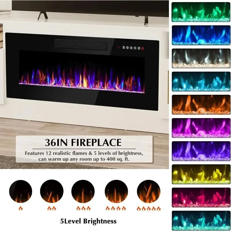 Authenticity guarantee.Fireplace tv Stand with 36 inch Fireplace Up to 80" TVs,LED Light Entertainment Center and Storage, 70" M