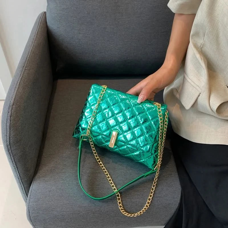 Luxury Laser Design Chevron Quilted Shoulder Bag  Women's High Quality Embroidered Thread PU Leather Crossbody Messenger Bag - M & M Global
