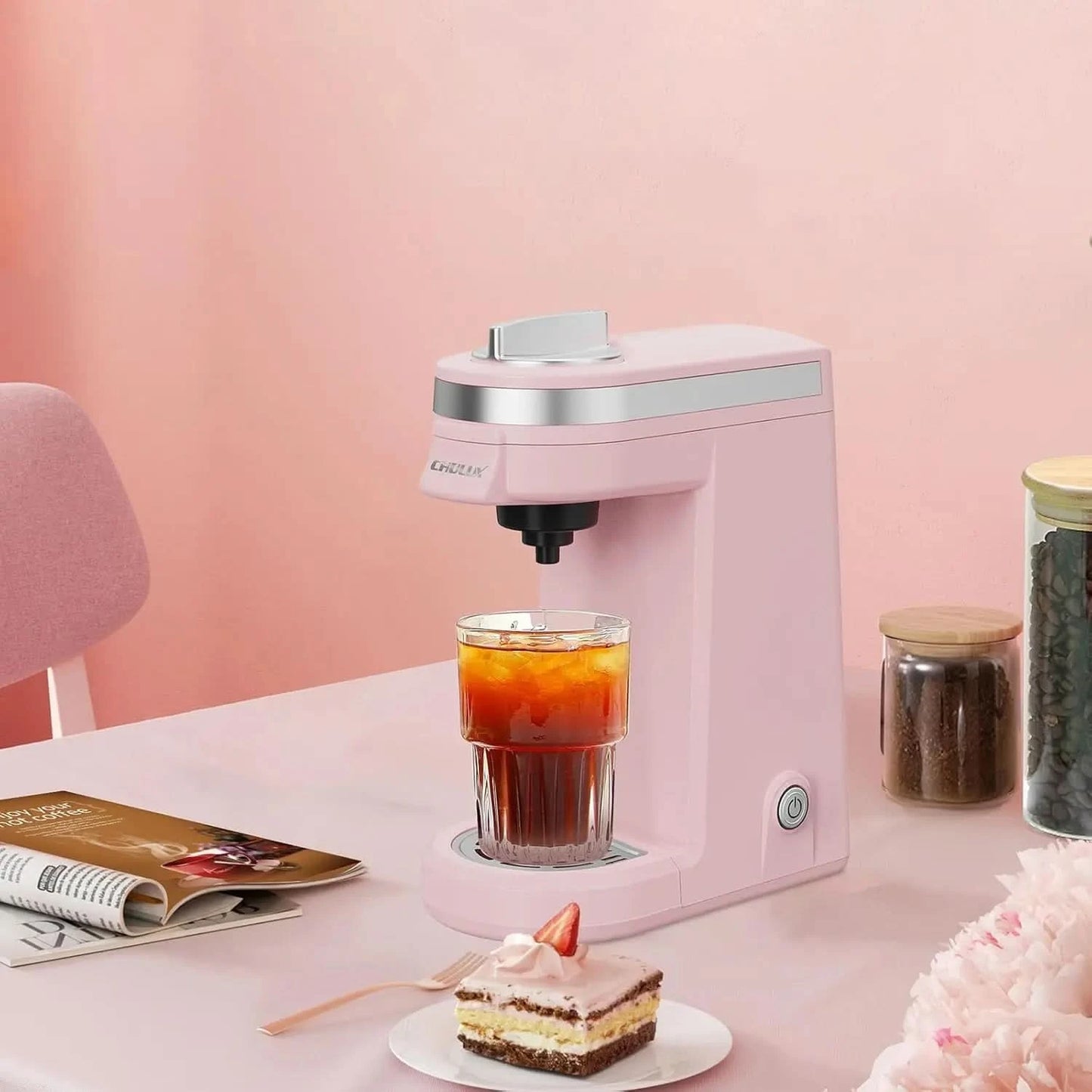 Mini Coffee Maker for K Capsule, Single Serve Coffee Maker for One Cup Americano, Lightweight Pod Coffee Machine, Dusty Rose - M & M Global