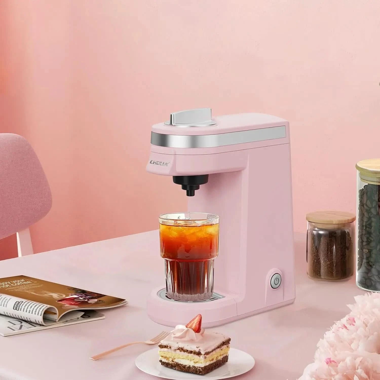 Mini Coffee Maker for K Capsule, Single Serve Coffee Maker for One Cup Americano, Lightweight Pod Coffee Machine, Dusty Rose - M & M Global