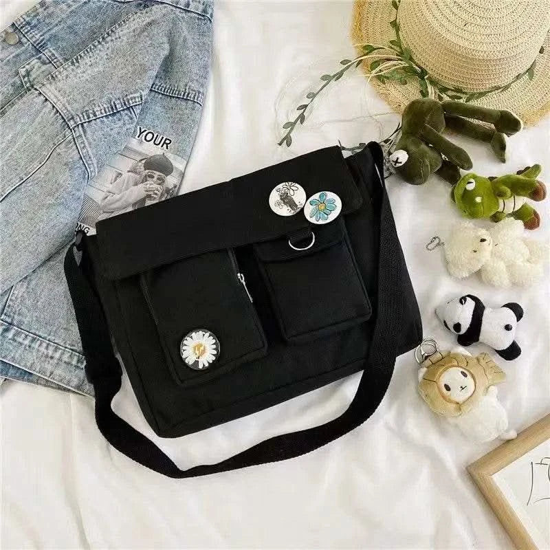 2025 Young Unisex Canvas Messenger Bag Postman Student Shoulder Bag Phone Bookbag Handbags Japanese style Daily Crossbody Bag - M & M Global