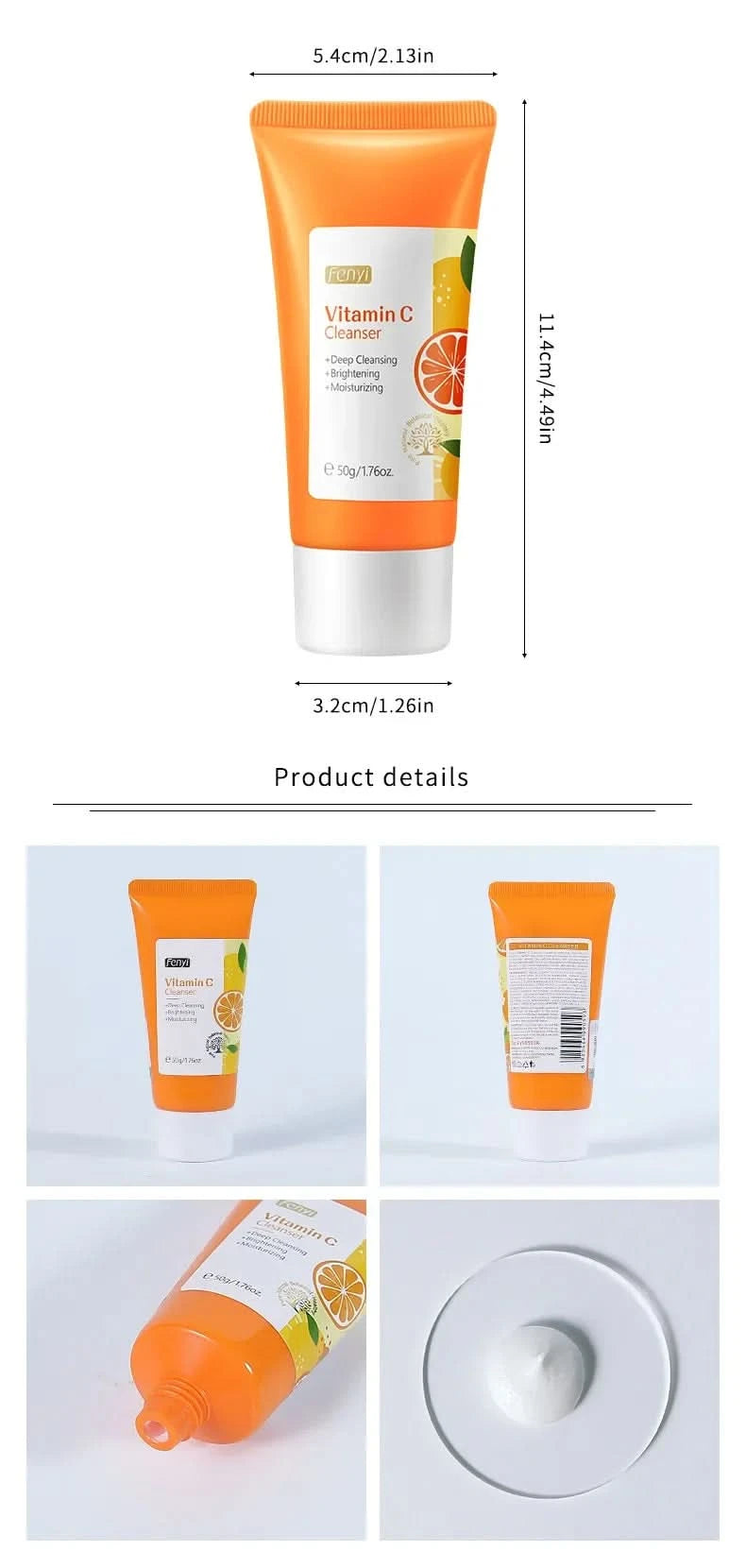 Vitamin C Facial Cleanser Skin Cleansing Moisturizing  Blackhead Remove Skincare Face Wash Foam Face Cleanser 50g - M & M Global