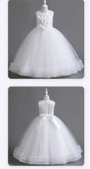 Girls' Sequin Pearl Princess Dress 5-14 Years Old Flower Decal Sleeveless Temperament Long Dress Halloween Banquet Fashion Dress - M & M Global