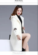Lamb Fur Double-Sided Velvet Coat Women's Korean Embroidered Thickened Mid-Length Woolen Windbreaker Autumn Winter New Arrival