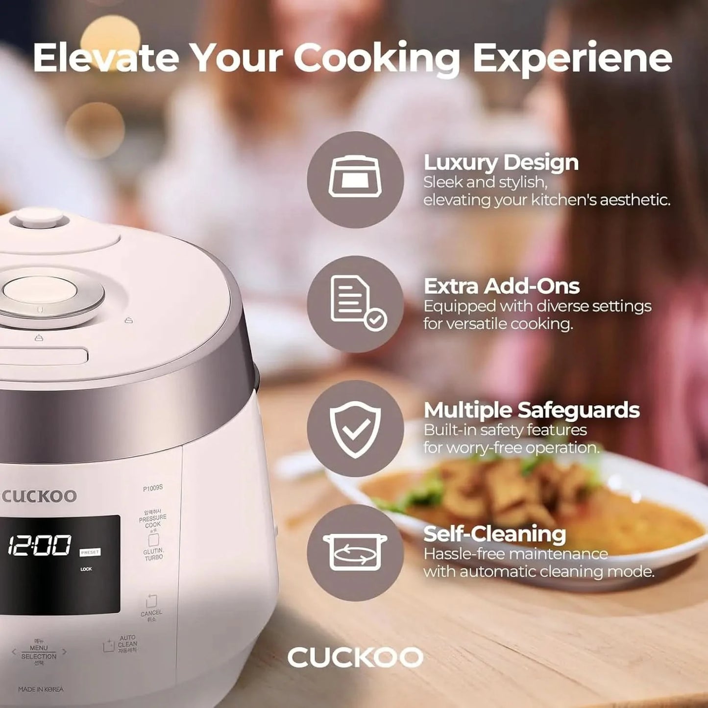 Heating Pressure Cooker & Warmer - 12 built-in programs, Glutinous (white), Mixed, Brown, GABA rice, and more, 10 cups - M & M Global