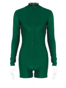 Hugcitar Solid Turtleneck Long Sleeve Zip Up Sexy Slim Skinny One Piece Playsuit 2024 Fall Women Fashion Streetwear Party Romper - M & M Global
