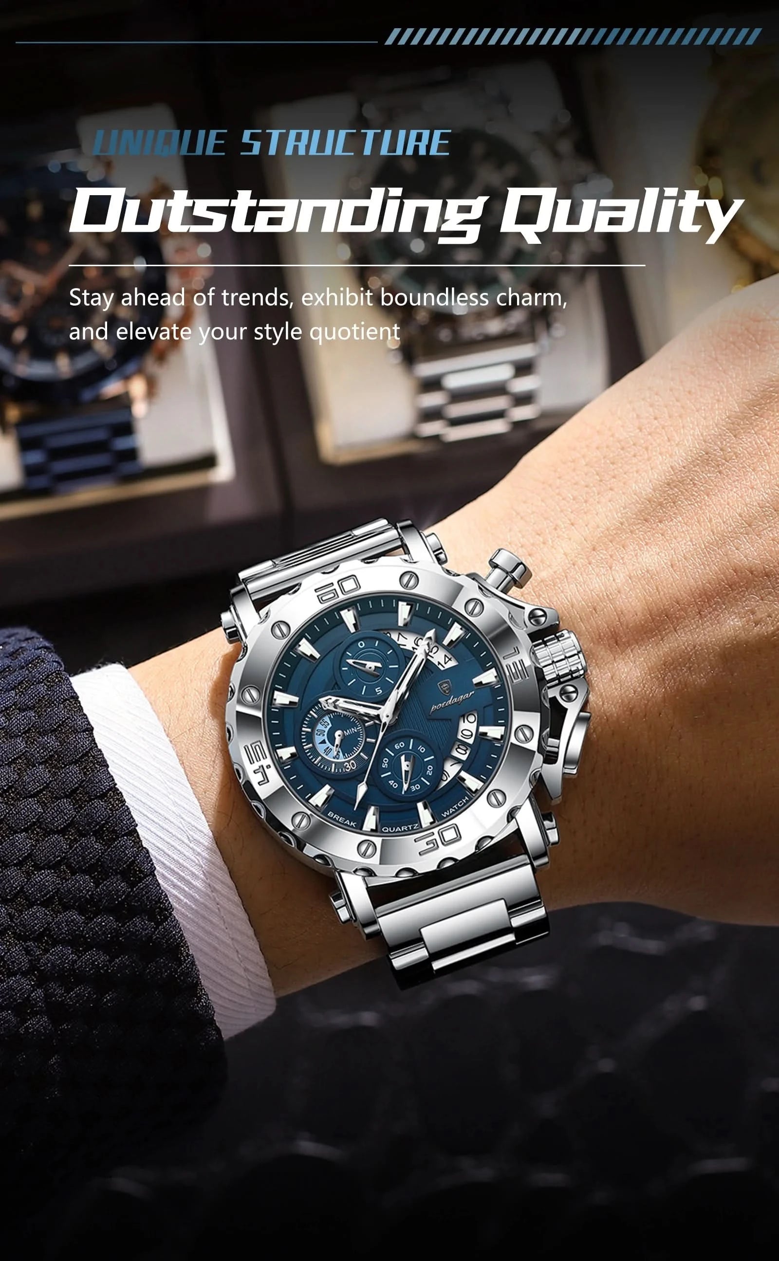 POEDAGAR Luxury Watch For Men Calendar Luminous Waterproof Man Clock Male Chronograph Stainless Steel Men's Quartz Watches Reloj - M & M Global