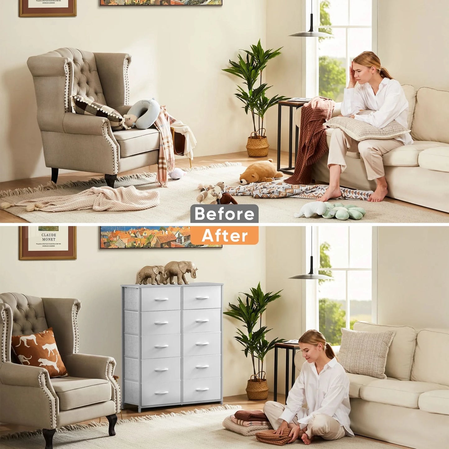 JHK Wardrobes For Bedroom With 5/7/10 White Lover Fabric Drawers Chest Wardrobe Closet For Storage Cabinet Bedroom Of Furniture