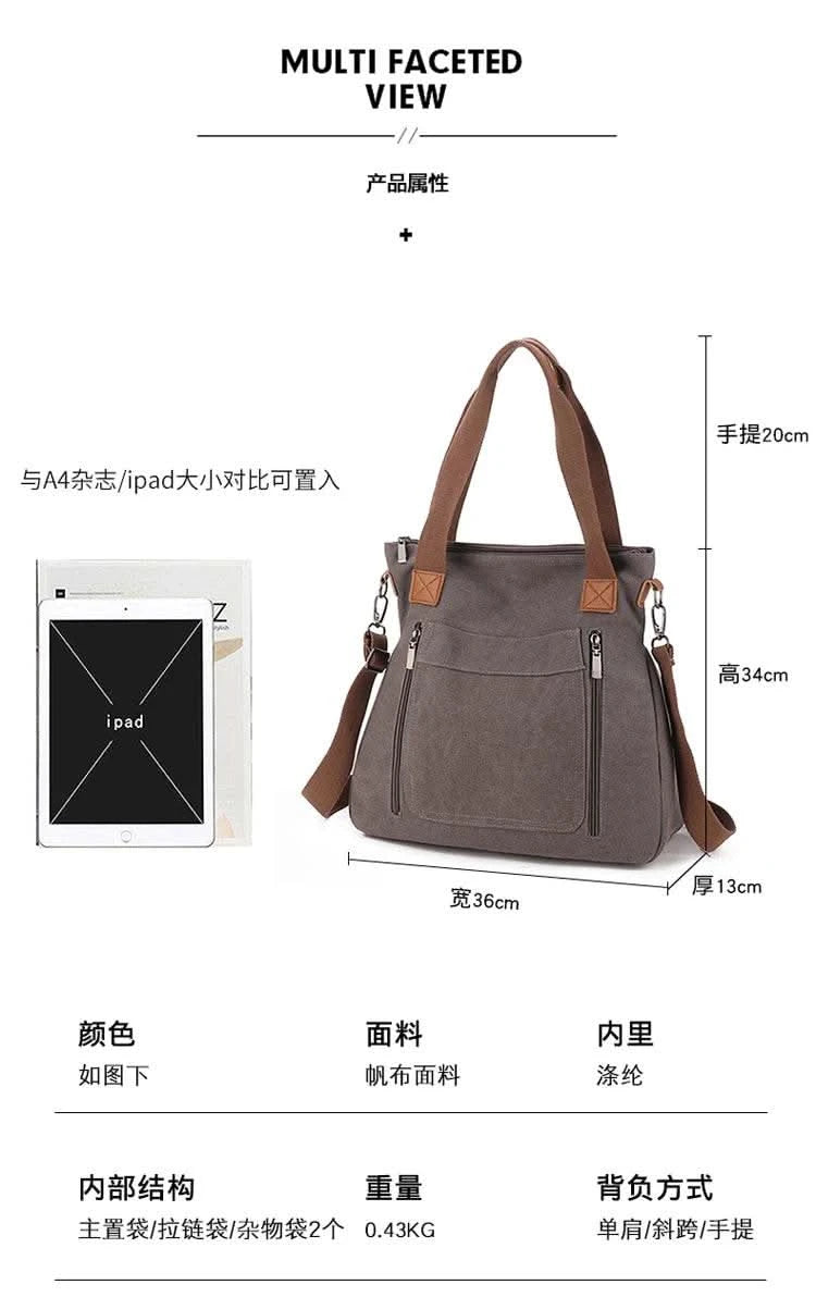 Cross-border large-capacity canvas women's bag, casual cross-body bag, Korean-style fashionable tote bag, simple handbag, new st - M & M Global
