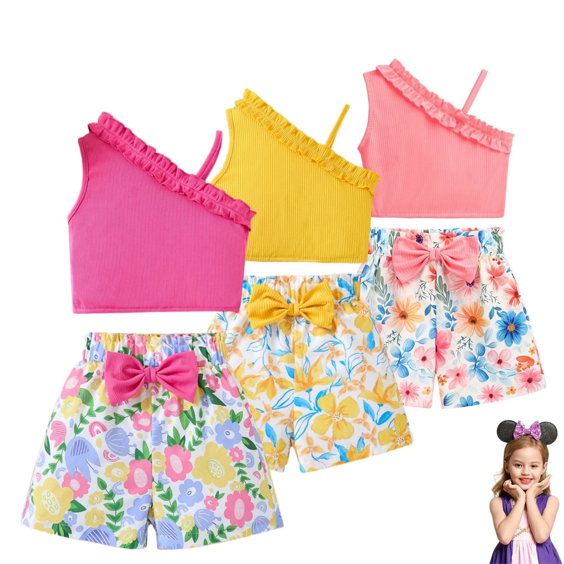 2025 Newborn Girl Baby Summer Sling Sleeveless Cotton Casual Daily Big Bow Print Baby Clothing Set - M & M Global