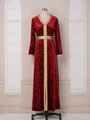 Ramadan Luxury Muslim Fashion Bat Sleeve Moroccan Turkiye Dubai Dress Middle East Arab Dress Sequins Golden Velvet Long Dress - M & M Global