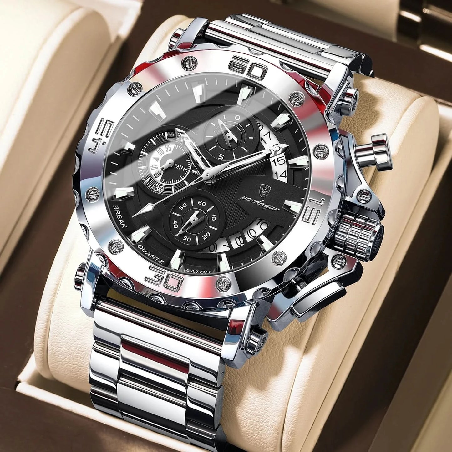 POEDAGAR Luxury Watch For Men Calendar Luminous Waterproof Man Clock Male Chronograph Stainless Steel Men's Quartz Watches Reloj - M & M Global