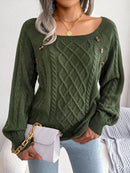 Women Casual Square Collar Buttons Long Sleeve Knitted Pullover Sweaters for Autumn Winter 2026