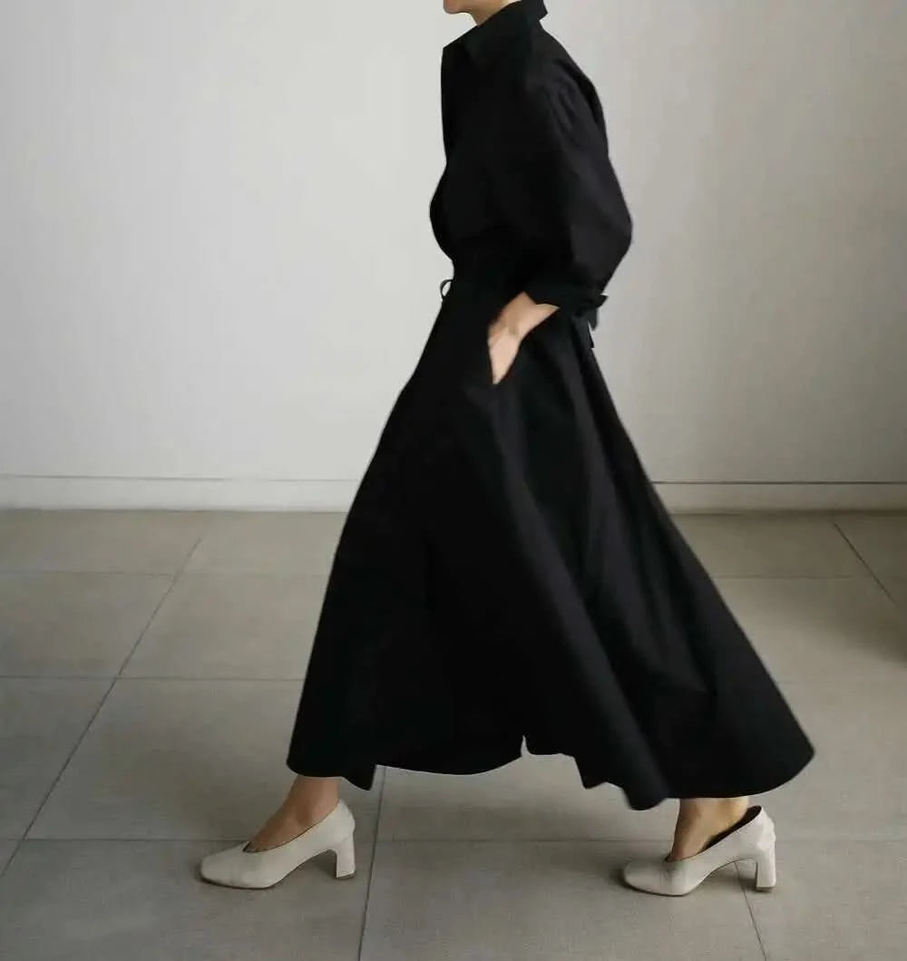 LANMREM Women's Clothing Long Dress Turn Down Collar With Button Pockets Loose Casual Dresses Female Streetwear Fashion 2C2019 - M & M Global