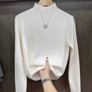 Slimming Knitted Sweater Women Hot Drill Soft Skin-friendly Warm Tops Half-high Collar Ribbed Long Sleeve Base Knitted Sweater
