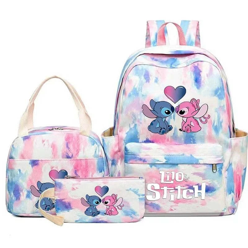 3Pcs Lilo Stitch Colorful Backpack Set With Tote and Pouch Large Capacity Lightweight And Breathable Outdoor Knapsack - M & M Global