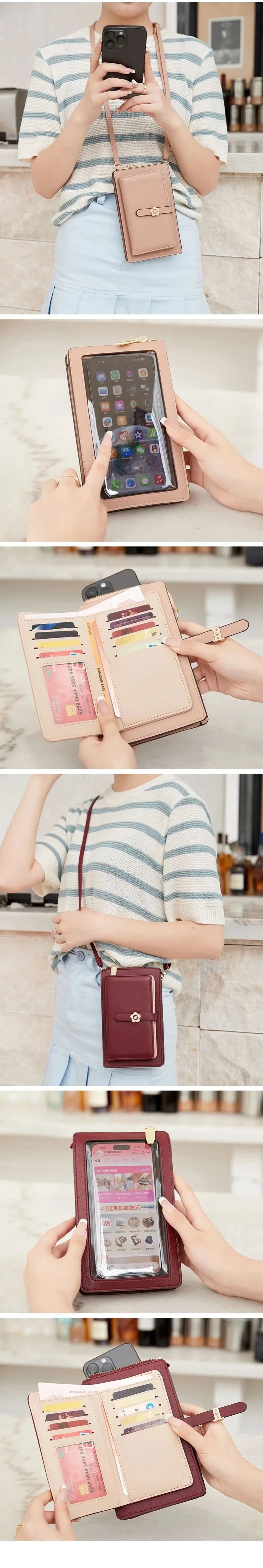 MIYIN Women's Soft Leather Touch Screen Phone Bag Flower Decoration Multi functional Large Capacity Crossbody Bag Coin Wallet - M & M Global