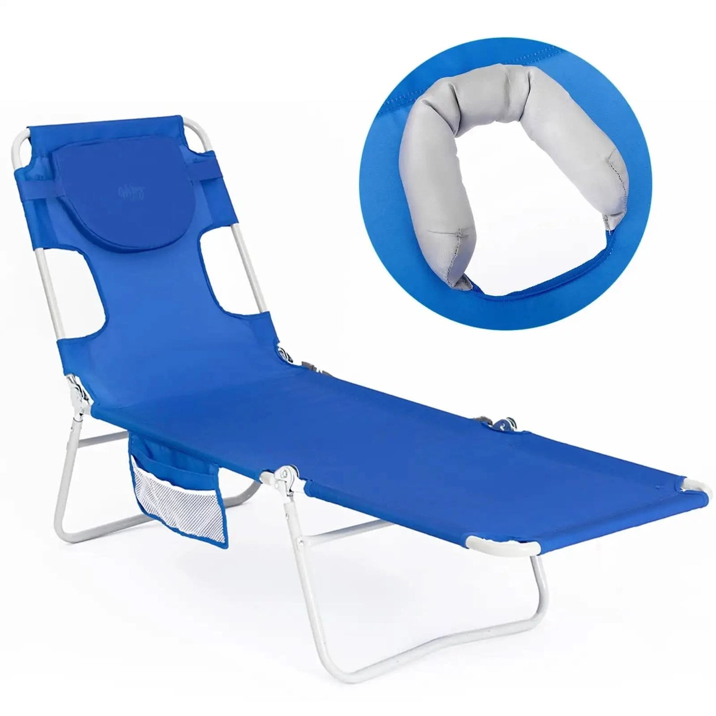 Beach Lounge Chair Adjustable Folding Face Down Tanning Lawn Chair for Adult (Blue)