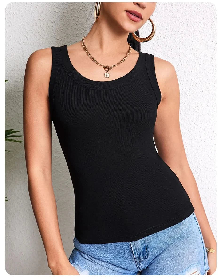 European and American Size Ladies Suspender Vest Sleeveless Top Solid Color Sexy Thread Bottoming Vest for Four Seasons. - M & M Global