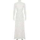 Tuularose Lace Spaghetti Strap Long Dress Women's Elegant Retro V-Neck Polka Dot Sleeveless Dress Summer Patchwork Party Dress - M & M Global