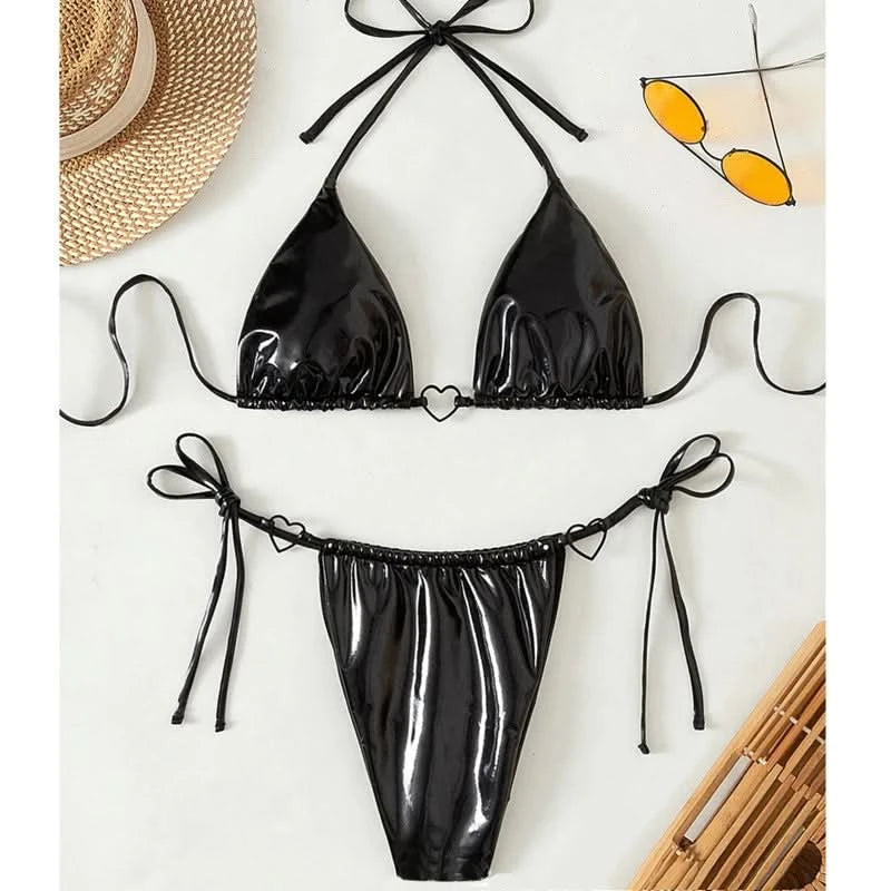 Sexy PU Bikinis 2025 Women's Swimwear Female Swimsuit For Swimming Wear Bathing Suits Brazilian Bikini Set Beachwear Pool Bather - M & M Global