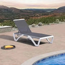 Patio Chaise Lounge Chair Set of 3 Outside Aluminum Plastic Stackable Tanning Chairs with Armrests and Side Table for Pool Sunb