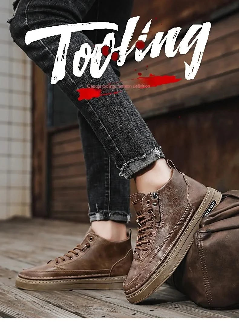 Men Boots Winter High Top Leather Shoes Fashion Cotton Shoes Fashion Ankle Boots Business Casual Outdoor Shoes Male Sneakers New - M & M Global