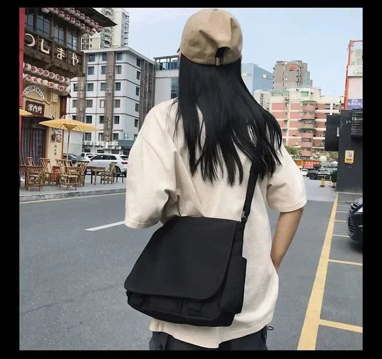 Collage Student School Bags Women&Men Unisex Crossbody Bags Multipockets Messenger Bag Simple Nylon Shoulder Bag - M & M Global