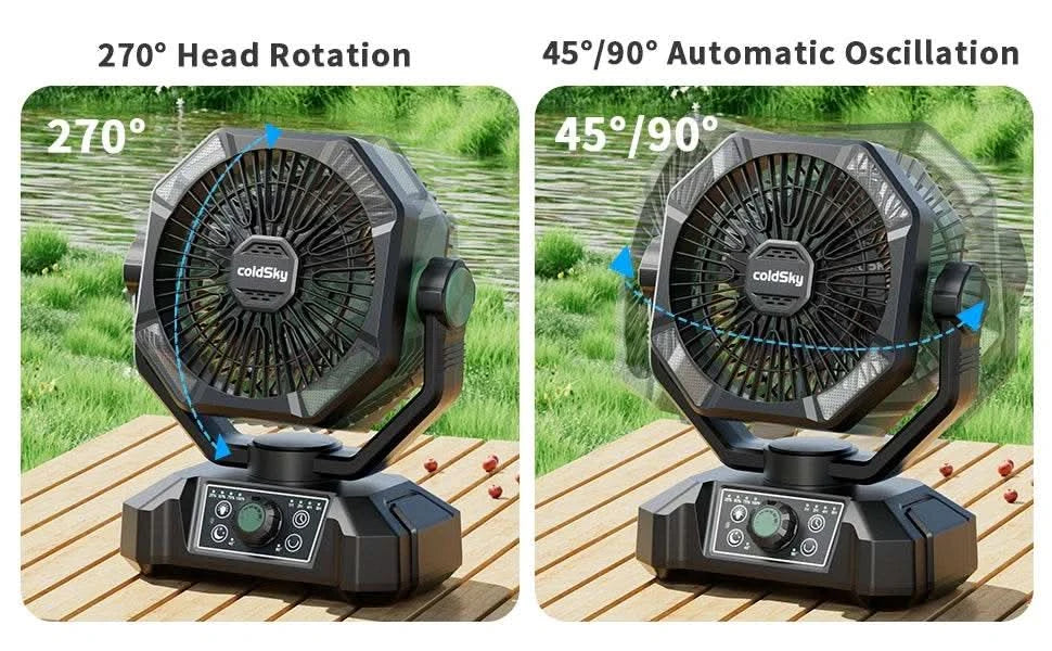 coldSky Camping Fan with 4 LED Lantern 8 Speeds Desk Fan 20000mAh Battery Portable Outdoor Fan for Outdoor Camping and Fishing - M & M Global