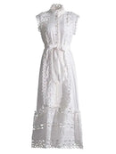 JAMERARY Designer New Summer Holiday White Embroidery Cotton Long Dress Women Sleeveless Midi Prom Evening Dresses Party Robe - M & M Global