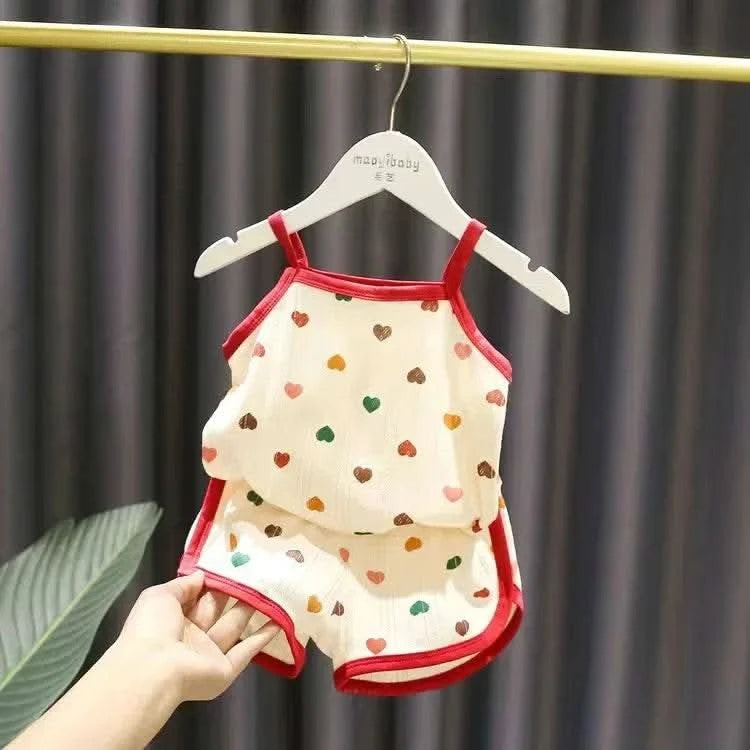 Baby Clothes Sets Summer Toddler Girl Strap Suits Cotton Printing Baby Boy Tops Tee and Shorts Infant Tracksuit Newborn Sets - M & M Global